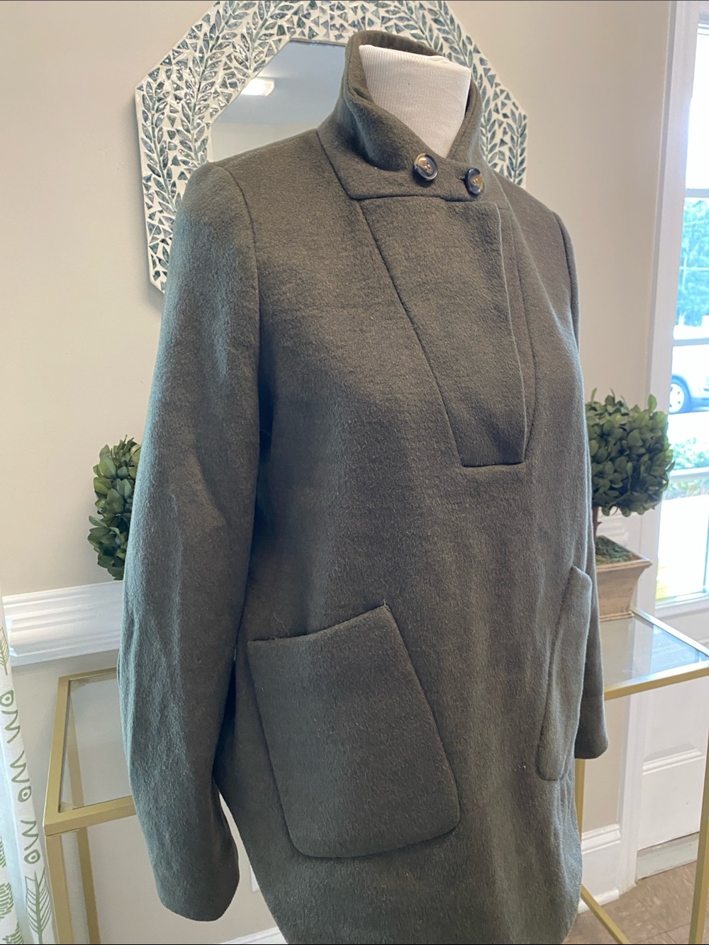 Tuckernuck Olive Stand-Collar Wool-Blend Shirt Jacket